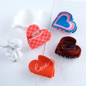 Lot de pinces à cheveux en forme de cœur avec motifs roses et lettres d'amour