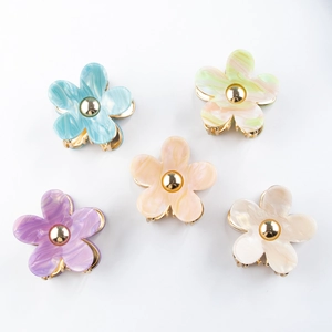Set di 5 piccole mollette per capelli a fiore marmorizzato con clip in metallo oro
