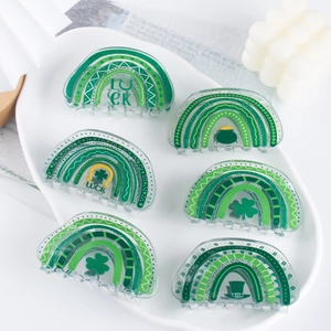 Set de 6 pinzas para el pelo San Patricio 8cm verdes con trébol y diseño Luck