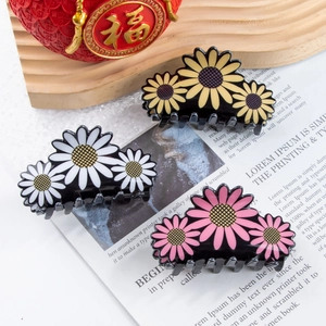 Pince à Cheveux Fleur de Marguerite pour Femmes Grande Pince PVC Antidérapante Barrette Florale Accessoires de Coiffure