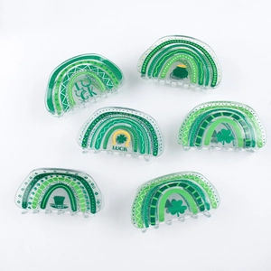 Set de 6 pinzas para el pelo de San Patricio con tréboles y estampados de suerte