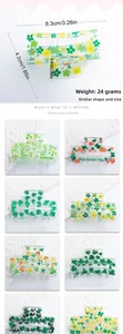 Detailed size view of St. Patrick's Day 8.3cm green clover rectangular hair claw clips
