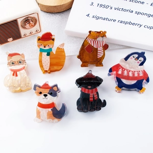 Süße Winter Tier PVC Bedruckt Haarkrallen Clips Weihnachts Thema Shark Clips Cartoon Fuchs Bär Katze Pinguin Haar Accessoires Für Damen