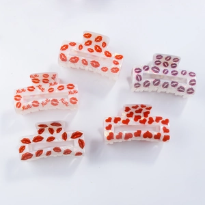 Lot de 5 pinces à cheveux nacrées avec motifs lèvres rouges et cœurs XOXO pour femmes