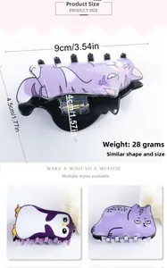 Detailed size specifications for 9cm purple cat and penguin cartoon animal hair claws