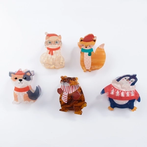 5er-Set Winter-Haarklammern mit Tieren wie Katzen und Bären im Weihnachtsdesign