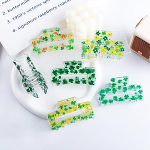 Set of 6 St. Patrick's Day green clover hair claws in vibrant PVC and spring floral design