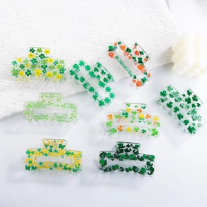 8-piece St. Patrick's Day hair claw set with green clover and lucky patterns