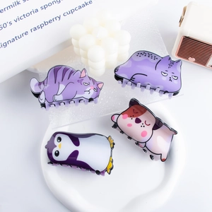 Cute Cartoon Animal Hair Claw Clip PVC Cat Penguin Dog Shape Hairpin For Women Girls Daily Hair Styling Accessory