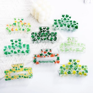 8-piece St. Patrick's Day clover hair claw clips set in green and yellow colors