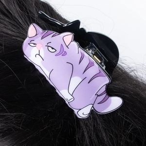 Cute purple grumpy cat hair claw clip made of acrylic for girls and women hair styling