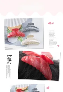 Close-up of three 11cm acrylic hair claws in red, marble gray, and pearl white colors