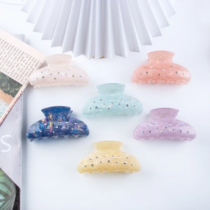 Colorful Acetate Look Rhinestone Hair Claw For Women Marble Pattern PVC Hair Clip Large Sparkling Hair Accessories
