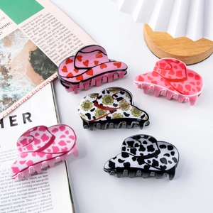 Cowboy Hat Shape Hair Claw Clip Acetate Look PVC Hair Clamp Cow Print Sunflower Heart Pattern Fashion Hair Accessories For Women