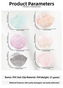 Size chart showing 6cm shell shaped PVC hair claw clip dimensions and weight specifications