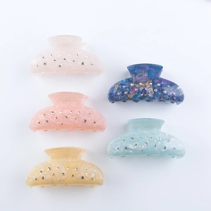 5-piece colorful marble resin hair claw set with sparkling rhinestones for women