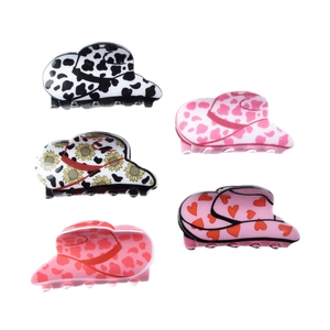 5-piece set of cow print and heart pattern cowboy hat hair clips in retro style