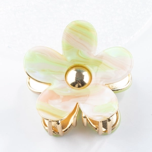 Elegante molletta per capelli a fiore marmorizzato verde e arancio con metallo oro