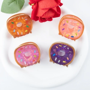 Cute Handmade PVC Donut Shape Hair Claw Clip For Women Food Series Printed Hair Accessory Sweet Donut Design For Daily Wear