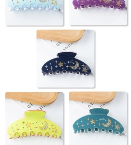 Grandes pinces à cheveux motif lune et étoiles avec strass en cinq couleurs