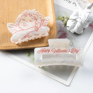 Elegant Valentine's Day acetate hair claw set with red angel and rectangle motifs