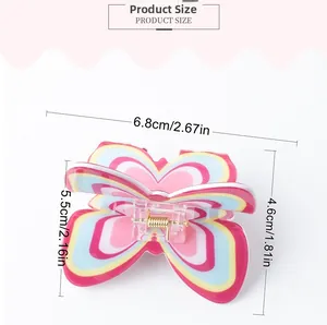 Detailed size measurement of colorful butterfly hair claw clip with 6.8cm length
