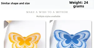 Close-up of 8cm butterfly hair claws in blue and yellow showing 24g weight details