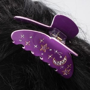 Pince à cheveux violette avec motifs étoile et lune et strass brillants pour femmes
