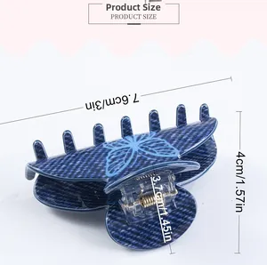 Guide des dimensions détaillant la taille de 7,6 cm de cette pince à cheveux papillon bleu