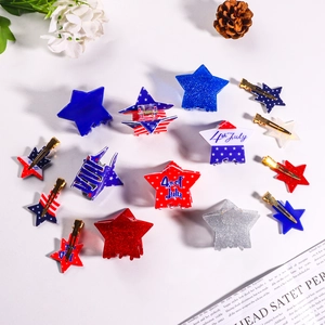 Pince à Cheveux Étoile Jour de l'Indépendance 4 Juillet Motif Drapeau PVC Paillettes Barrettes pour Femmes Filles