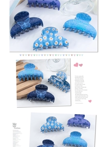 Détails des pinces à cheveux de 7cm aux motifs de fleurs bleues et papillons
