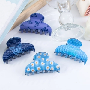 Pinces à Cheveux en PVC à Motif de Papillon et Marguerite en Denim pour Femmes Accessoires de Cheveux Floraux