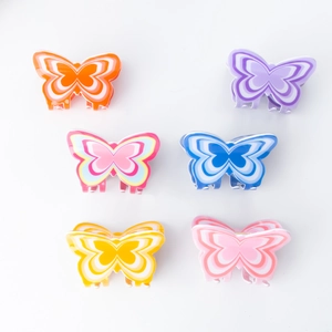 Set of 6 colorful butterfly hair claws with retro wave pattern for women's styling