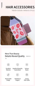 Détail de la pince à cheveux créative avec empreintes de lèvres rouges et texte love