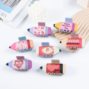 Lot de 7 pinces à cheveux en forme de crayon pour la Saint-Valentin avec cœurs