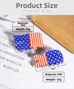 Detailed size view of American flag pattern shark hair clips with PVC material measurements