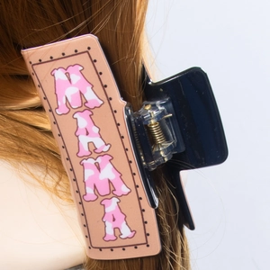 Vintage square hair claw clip featuring MAMA cow print letters for women long hair