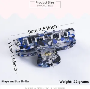 Detailed view of large marble texture hair claw clip with 9cm size measurement details