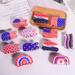 USA Flag Hair Claw Clip PVC Stars And Stripes Pattern Independence Day Fashion Hair Accessories For Women Party Styling