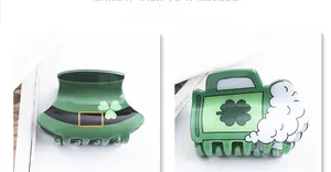 Macro shot of green shamrock hat and beer mug hair clips for Saint Patrick's Day