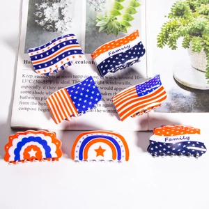 Set of 7 American flag style hair claws with stars and rainbow patterns in red white blue
