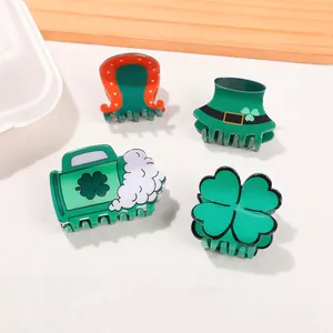 St. Patrick's Day Green Clover Hair Claw Clip PVC Handmade Leprechaun Hat Beer Mug Hair Accessories For Women Party Holiday