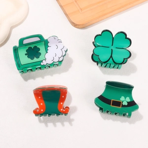 Four-piece St. Patrick's Day hair claw set with clover, beer mug and green hat designs