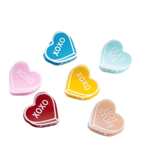 Lot de 6 pinces à cheveux en forme de cœur coloré avec slogans XOXO et Text Me