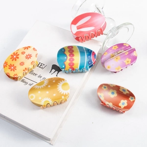 Easter Floral Egg Print Hair Claw Clips PVC Candy Color Shark Hair Clips For Women Girls Retro Sweet Hair Accessories