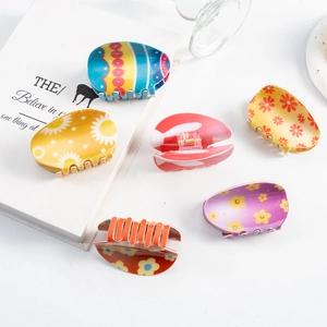 Colorful Easter acrylic hair claw clips set with floral patterns for women and girls