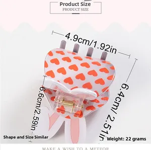 Detailed view of floral bunny hair claw clip showing size dimensions 6.4cm by 4.9cm