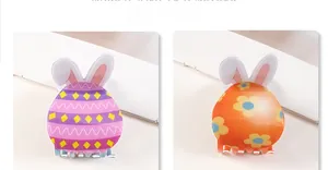 Detail showing colorful floral rabbit hair claws with white 3D bunny ears for women
