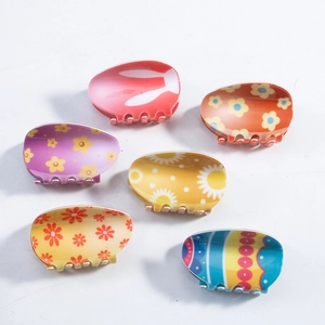 Easter floral shark hair clips set with six colorful patterns and rabbit designs
