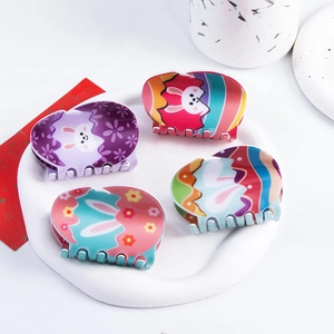 Easter Bunny Egg Cartoon PVC Hair Claw Clip Large Cute Flower Rainbow Pattern Handmade Styling Accessories For Women Girls